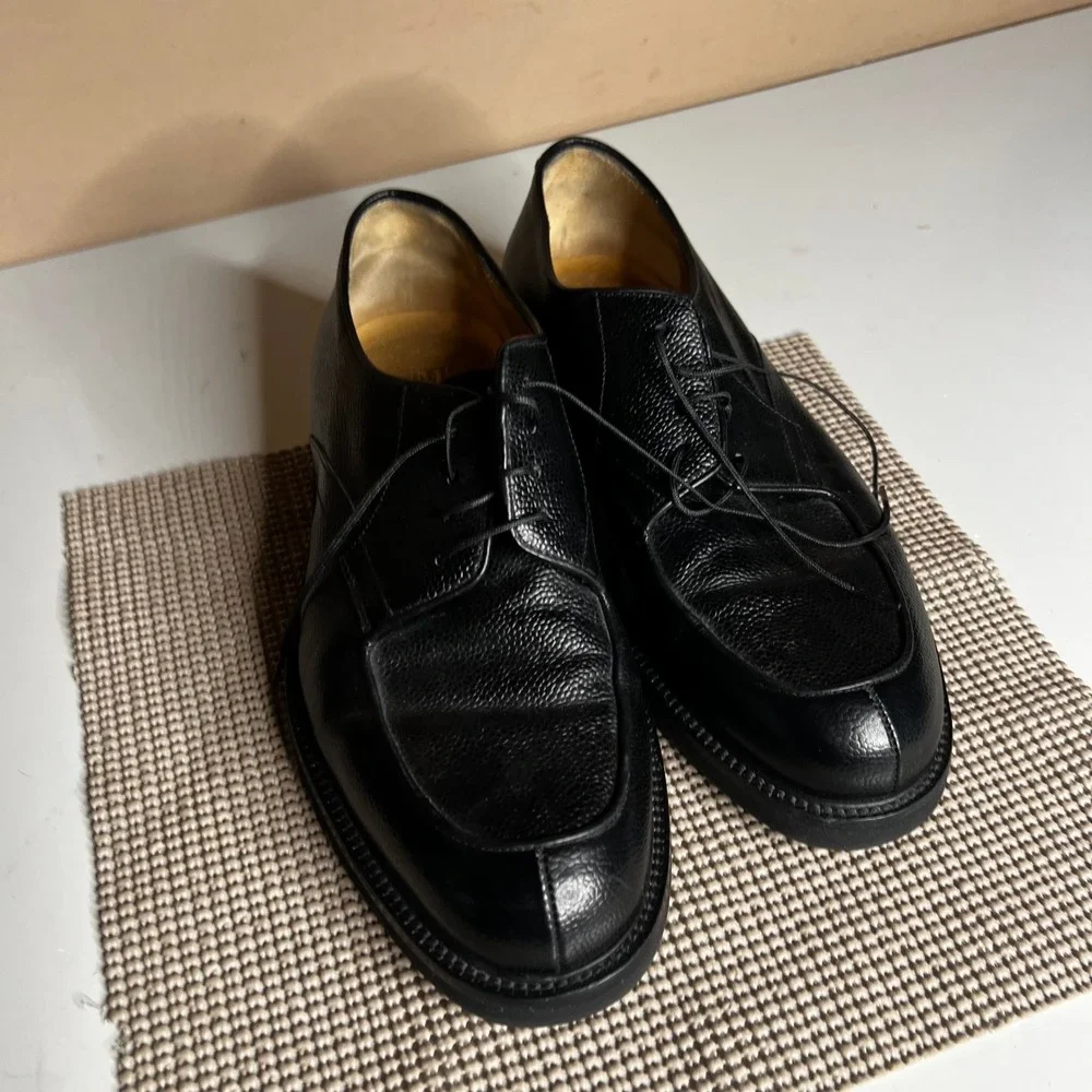 Bruno Magli Renato Black Pebble Grain Leather Split Toe Derby Shoes Mens 9 W
